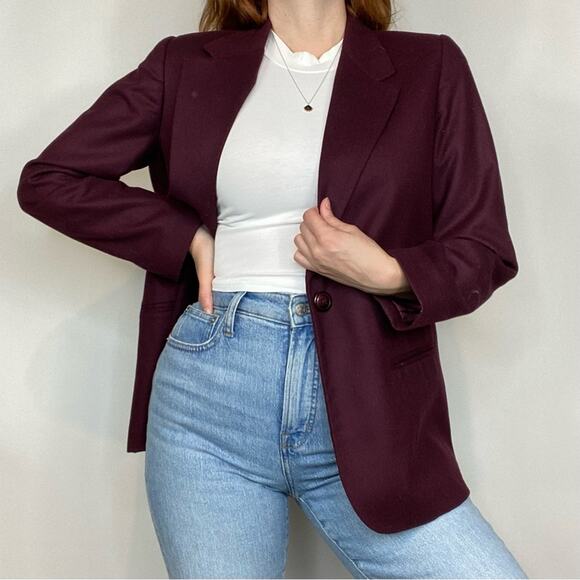 Vintage 80s Deep Burgundy Size 8P Petite Purple 100% Wool Blazer Jacket/Coat - Picture 6 of 12
